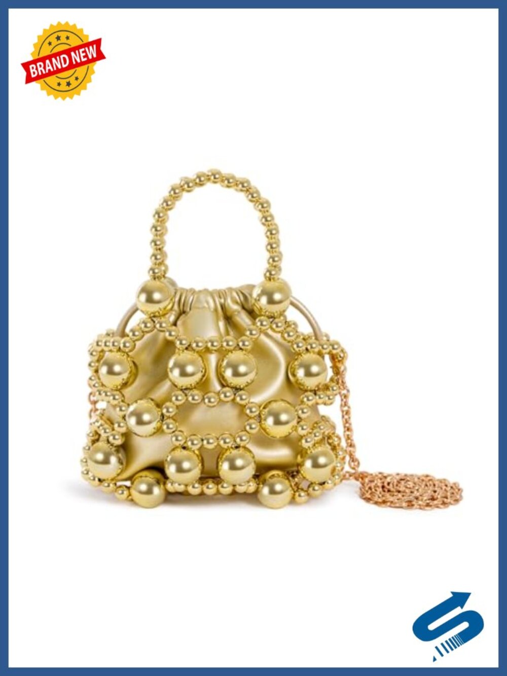 Faux Leather Beaded Evening Bag with Detachable Chain Strap Mini Crossbody